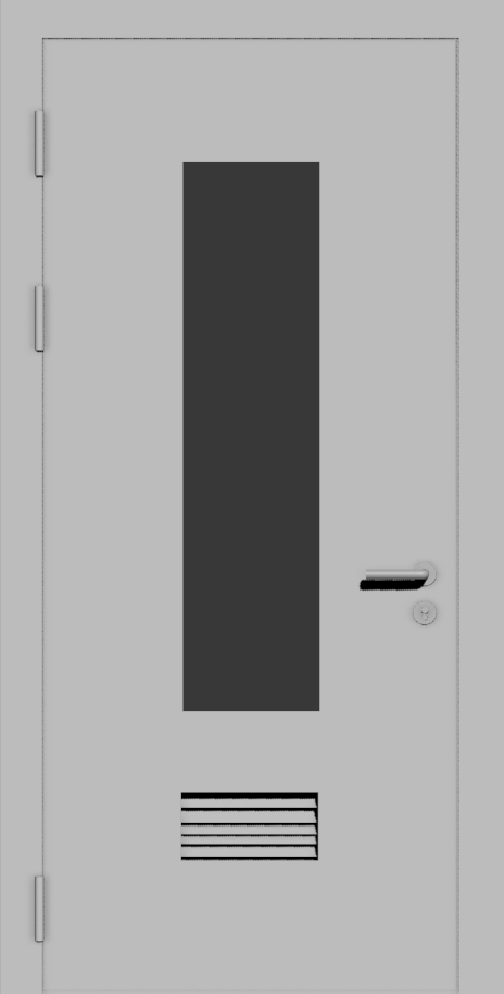 Металлическая дверь с вентиляционной решеткой 150х300 и стеклом